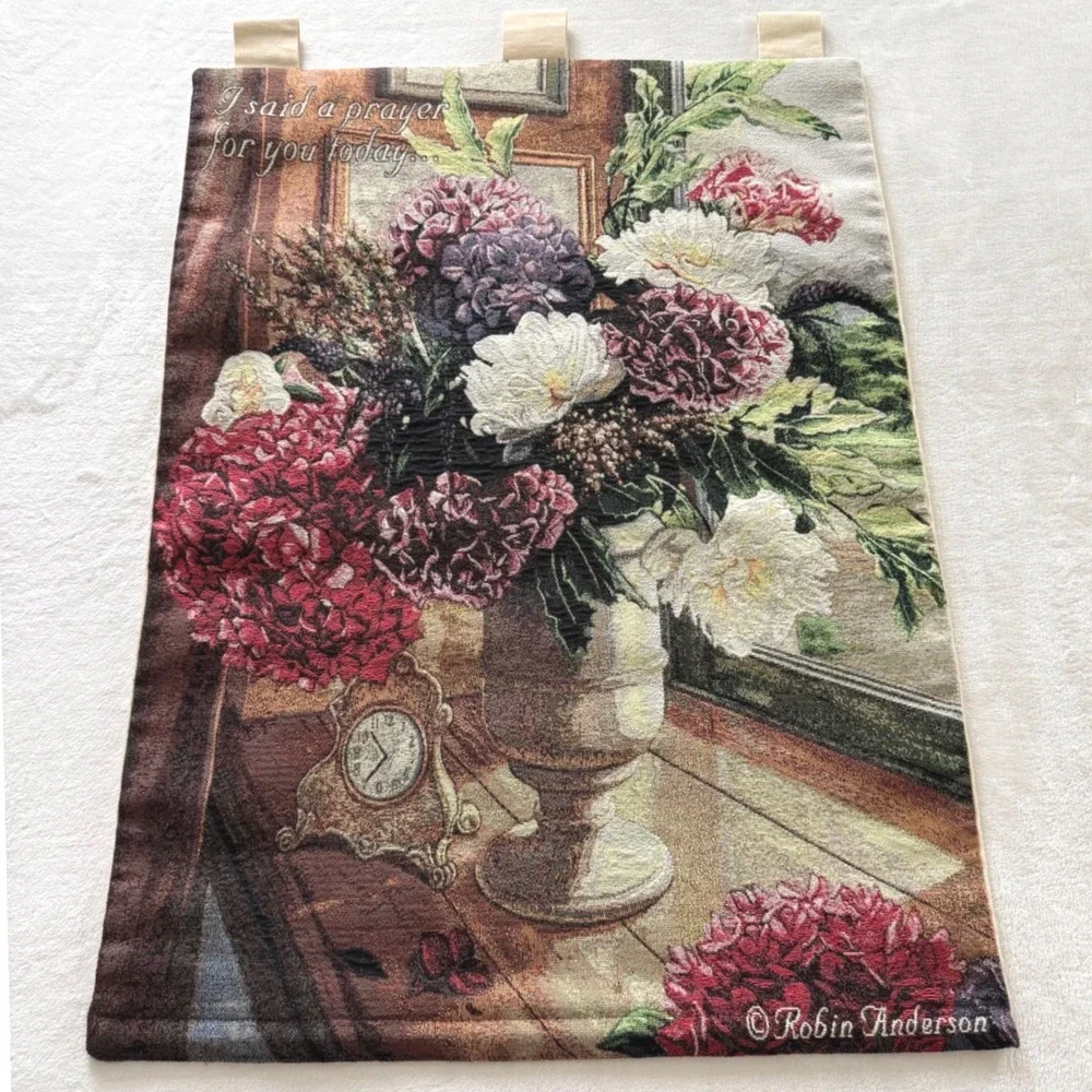 Vintage Robin Anderson Floral Tapestry‎ Wall Hanging Prayer Decor 26x36
